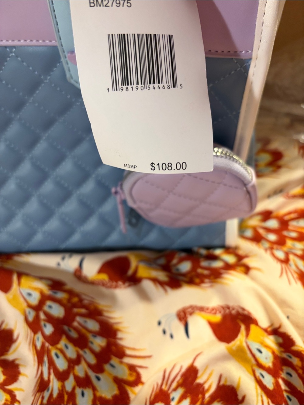 Betsey Johnson Quilted Lavender and Light Blue Tote with Coin Pouch - Picture 2 of 4